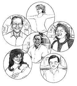 Illustrations of various people.